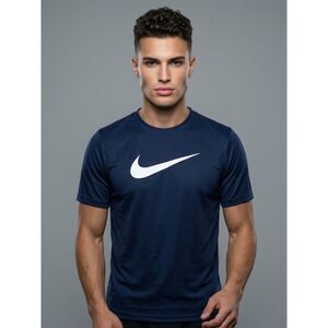 Nike Dri-FIT The Nike Tee Navy Blue Short Sleeve Big Swoosh Graphic Shirt Large